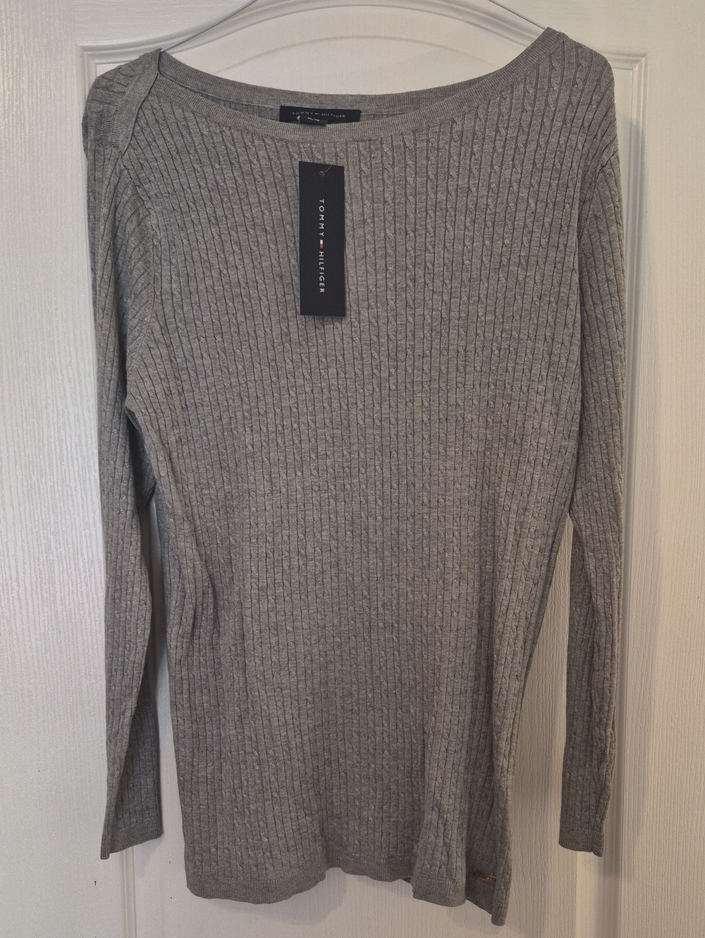 Tommy Hilfiger Light Gray Ribbed Scoop Neck Sweater